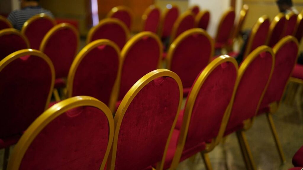 Rows of chairs at a business event