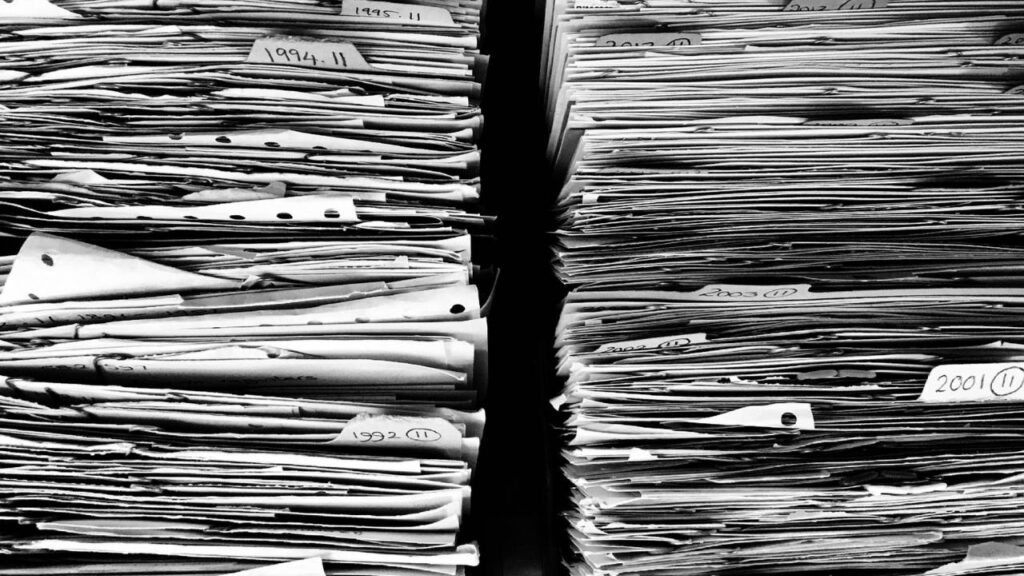 A large collection of end-of-the-year financial documents