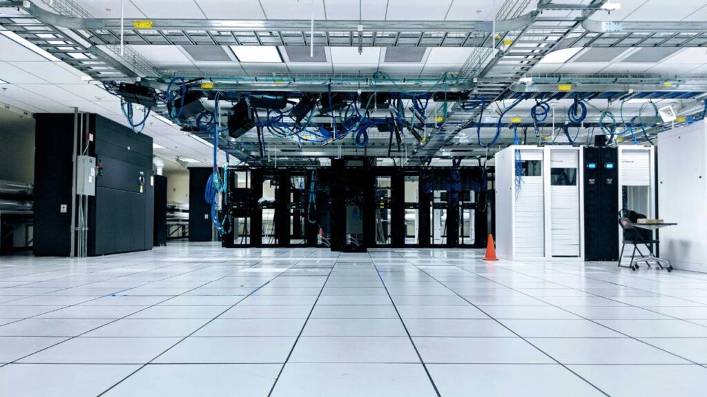 A white basement serving as a server room